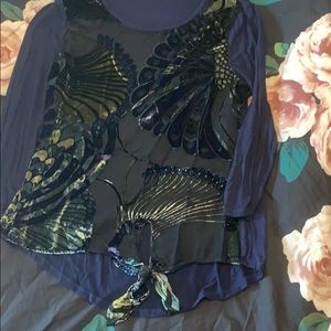 Blue green and black peacock shirt